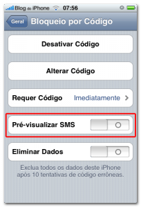 Desligue o "Pré-visualizar SMS"