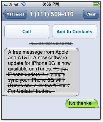 Mensagem SMS mandada pela AT&T Mensagem SMS mandada pela AT&T