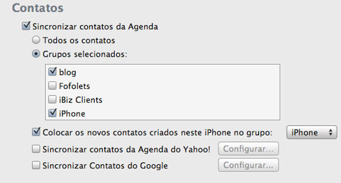 Contatos no iTunes Contatos no iTunes