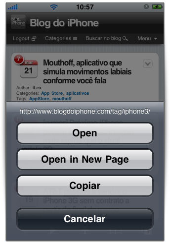 Mais opções no Safari Mais opções no Safari