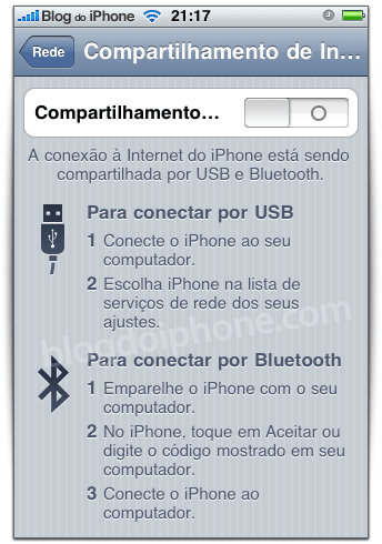 Compartilhamento da internet do iPhone Compartilhamento da internet do iPhone