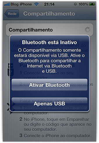 Tethering pelo Bluetooth