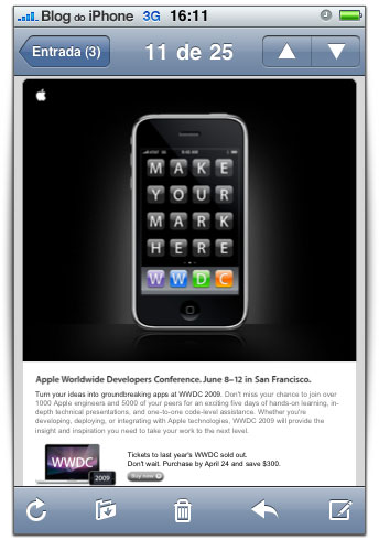 Email anunciando as datas da WWDC09