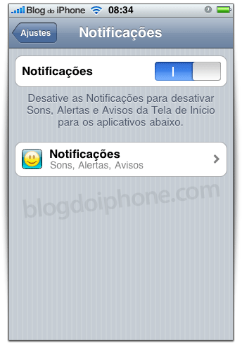 Notificações para cada aplicativo Notificações para cada aplicativo