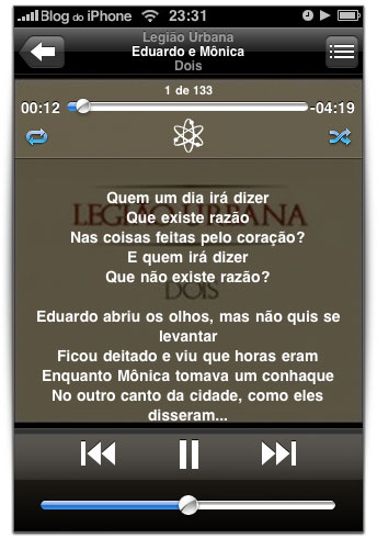 Letras das músicas no iPhone