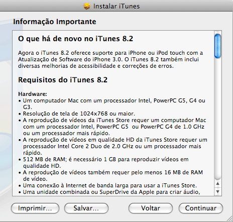 Instalação do iTunes Instalação do iTunes