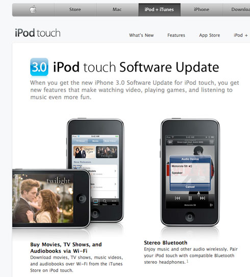iPod touch na página da Apple iPod touch na página da Apple