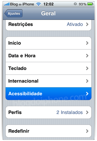 Acessibilidade nos Ajustes do 3GS Acessibilidade nos Ajustes do 3GS