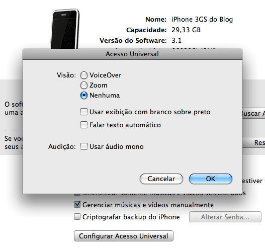 Controle direto no iTunes Controle direto no iTunes