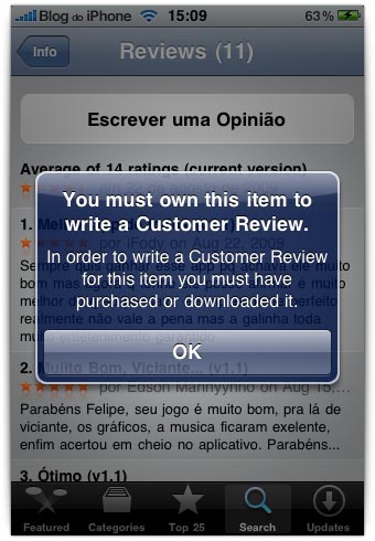 Somente quem possui o app pode avaliá-lo