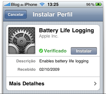 Perfil de configuração enviado pela Apple Perfil de configuração enviado pela Apple