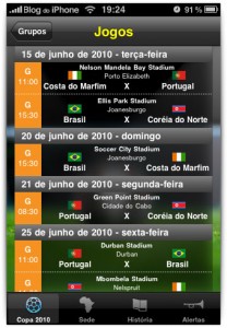 Tabela com os jogos
