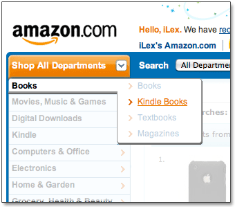 Livros em formato Kindle no site da Amazon
