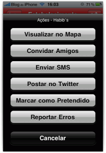 Opções para cada estabelecimento