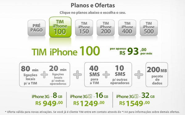 Novos preços da TIM