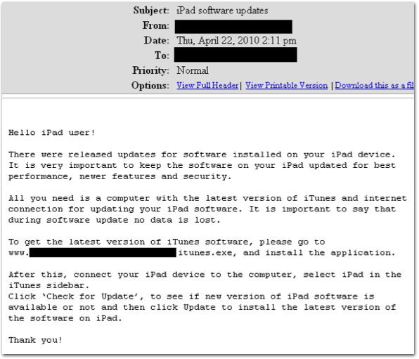 Email com virus