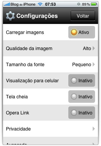 Configurações em português