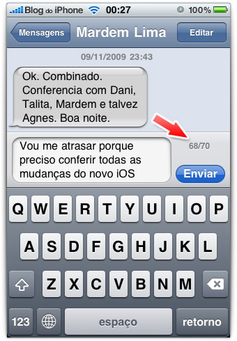 Contador de caracteres no SMS/MMS