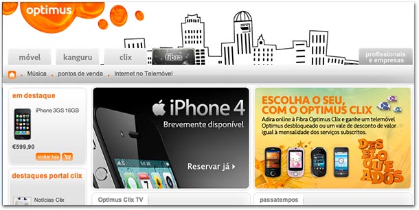 Site da Optimus Portugal