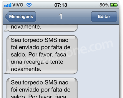 Tentativa de envio do SMS