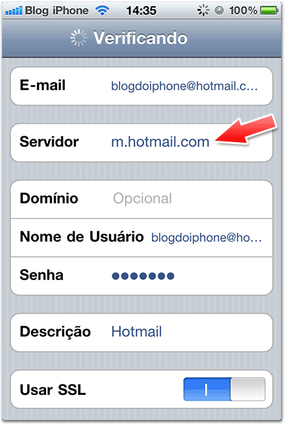 como configurar conta do hotmail no iphone 5s