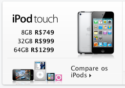 Preços iPod em reais