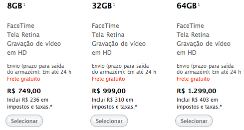 Preços oficiais do iPod touch no Brasil
