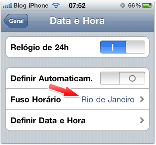 Fuso horário manual